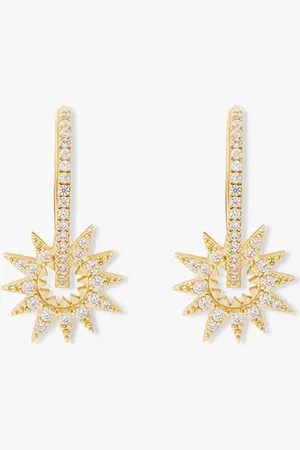 Wanderlust + Co Sunlit Cubic Zirconia Hoop Drop Earrings, Gold