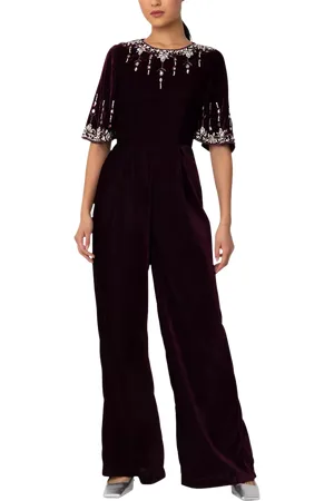 RAISHMA Luna Velvet Embellished Wide Leg Jumpsuit