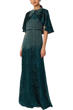 RAISHMA Holly Velvet Embellished Flutter Sleeve Maxi Gown