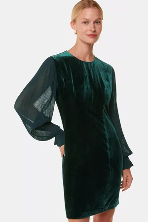 Whistles Velvet Sheer Pleated Sleeve Mini Dress