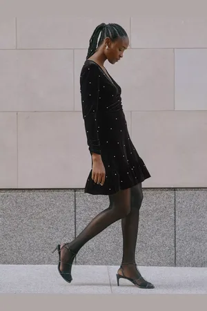 Albaray Pearl Embellished Velvet Mini Dress