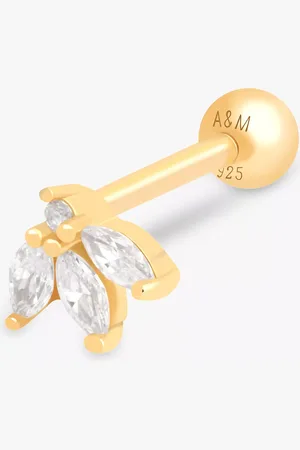 Astrid & Miyu Navette Fan Cubic Zirconia Barbell Single Stud Earring