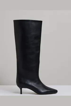 Reiss Monica Leather Kitten Heel Knee High Boots
