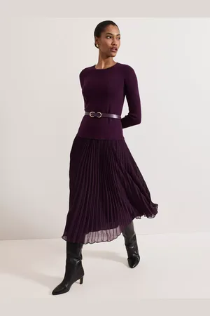 Phase Eight Kai Knitted Jumper Pleated Midi Dress