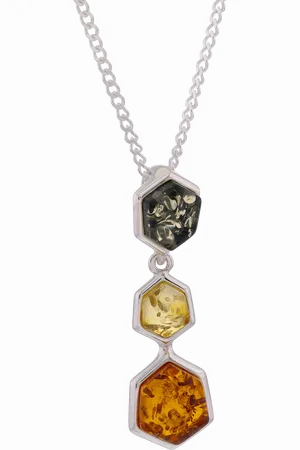 Be-Jewelled Baltic Amber 3 Stone Pendant Necklace