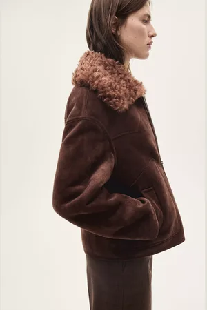 MANGO Bombai Faux Suede Oversized Faux Shearling Collar Jacket