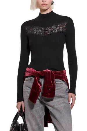 Sisley Lace Insert Wool Blend Turtleneck Jumper