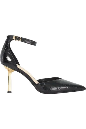 Dune Colly Leather Croc Effect Ankle Strap Emerald Heel Court Shoes
