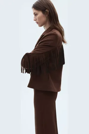 MANGO Texaca Fringe Detail Textured Jacket