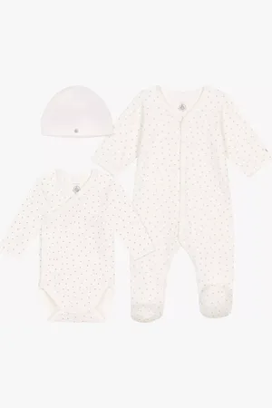 Petit Bateau Baby Dorsbien Cotton Sleepsuit, Bodysuit & Beanie Hat Set