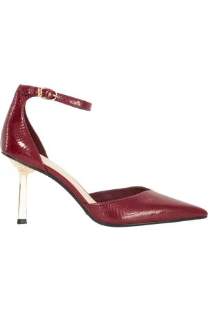 Dune Colly Leather Croc Effect Ankle Strap Emerald Heel Court Shoes