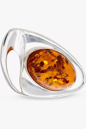 Be-Jewelled Oval Baltic Cognac Amber Sterling Silver Brooch