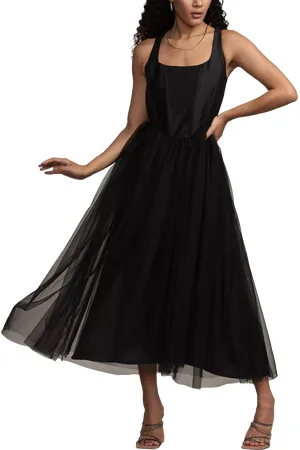 Lace & Beads Gaela Sleeveless Mesh Skirt Midi Dress