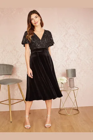 Yumi Embellished Wrap Skater Midi Dress
