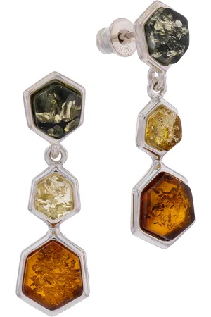 Be-Jewelled Geometric Cut Baltic Amber Triple Drop Earrings
