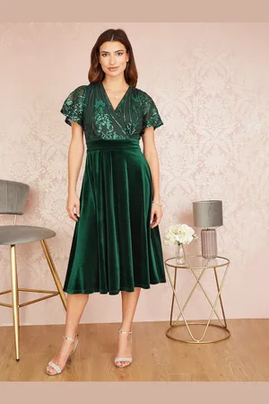 Yumi Embellished Wrap Skater Midi Dress