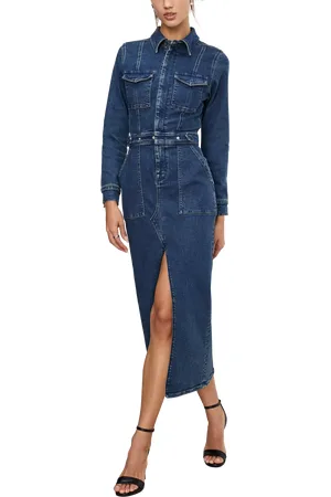 GOOD AMERICAN Fit For Success Denim Midi Shirt Dress