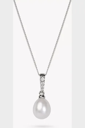 E.W Adams 9ct White Gold Freshwater Pearl and Diamond Pendant Necklace
