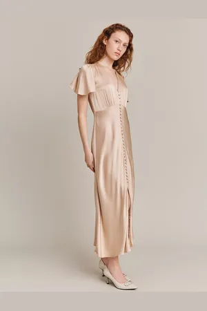Ghost Grace Bias Cut Satin Midi Dress