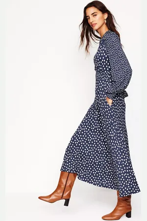 Boden Ivy Polka Dot Smocked Midi Dress