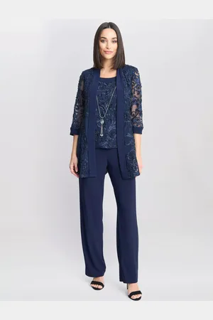 Gina Bacconi Joelle Embroidered Necklace Two Piece Suit