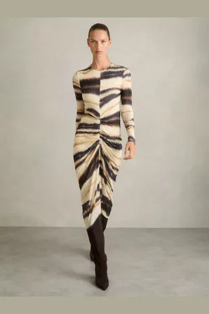 Reiss Georgia Abstract Ruched Bodycon Midi Dress
