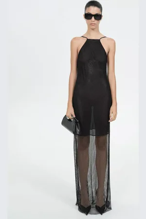 MANGO Malla Rhinestone Embellished Mesh Midi Bodycon Dress