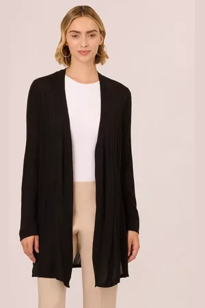 Adrianna Papell V-Neck Vertical Rib Lightweight Duster Cardigan