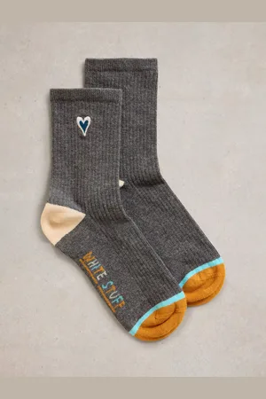 White Stuff Embroidered Heart Organic Cotton Rich Ankle Socks