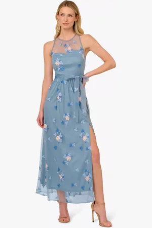 Adrianna Papell Embroidered Halterneck Maxi Dress