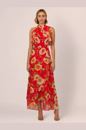 Adrianna Papell Floral Ruffle Chiffon Dress