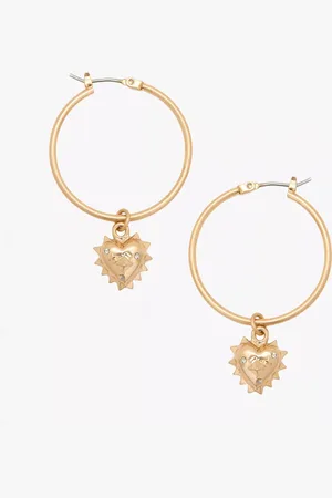 AllSaints Cubic Zirconia Puffy Heart Charm Hoop Earrings