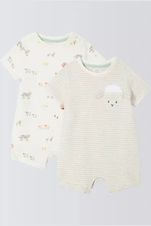 John Lewis Baby Farm Print Short Romper, Pack of 2, Cream