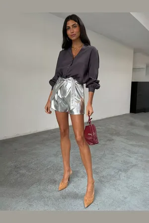 Never Fully Dressed Metallic Faux Leather Tailored Shorts