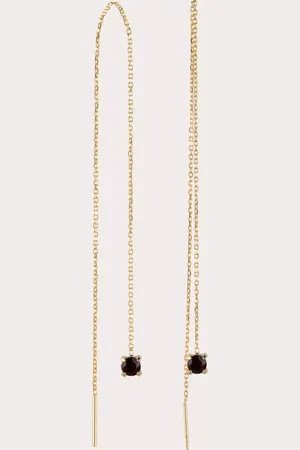 Ana Dyla Asya Garnet Long Chain Drop Threader Earrings