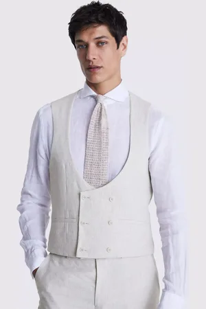 Moss Slim Fit Linen Puppytooth Waistcoat