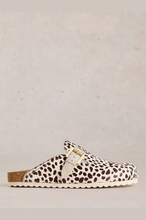 White Stuff Myrtle Animal Spot Leather Clogs, Natural/Multi