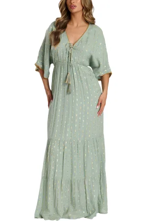South Beach Metallic Jacquard Spot Tiered Maxi Dress