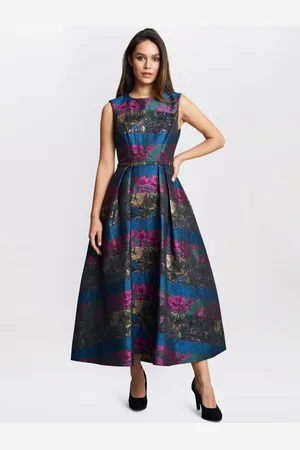 Gina Bacconi Stripe Floral Flared Dress