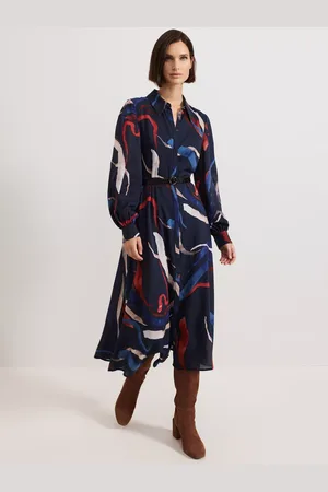 Phase Eight Katy Abstract Belted Midi Shirt Dress