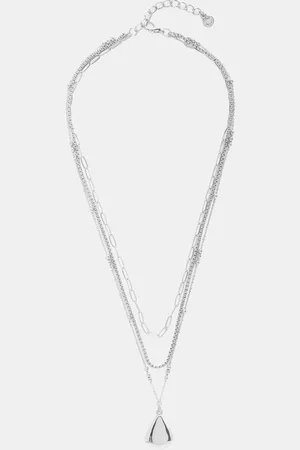 mint&berry Hanging Pendant Layered Necklace, Silver