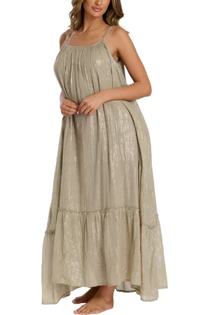 South Beach Scoop Neck Metallic Strappy Maxi Dress