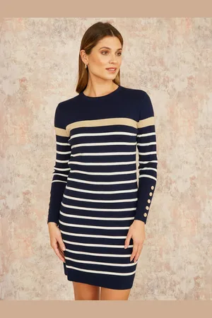 Yumi Stripe Button Cuff Jumper Dress