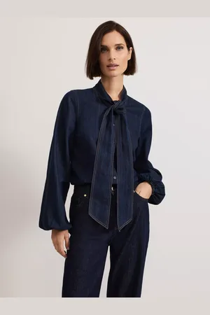 Phase Eight Penelope Pussybow Neck Denim Shirt