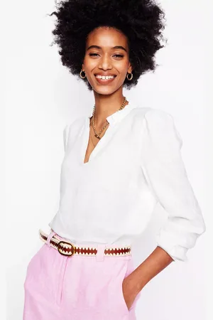 Boden Grace Frill Neck Pure Linen Top