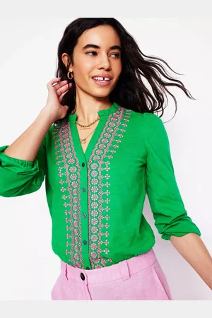 Boden Embroidered Frill Neck Top