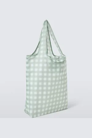 John Lewis Gingham Folding Tote Bag in Pouch, Green