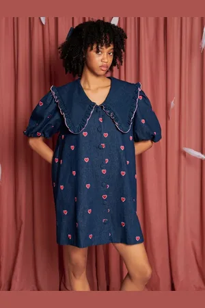 Sister Jane Perfect Match Embroidered Hearts Denim Mini Dress