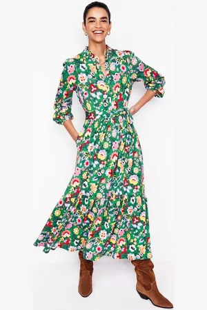 Boden Willow Floral Tiered Jersey Dress, Forest Grass, Vine