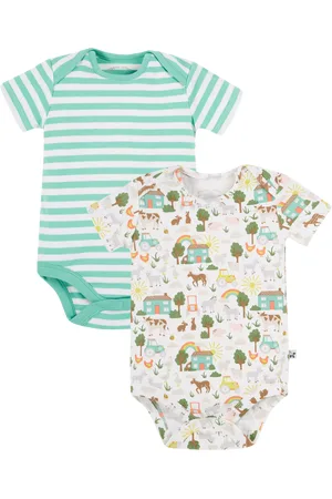 Frugi Baby Organic Cotton Farmyard Short Sleeve Bodysuit, Pack of 2